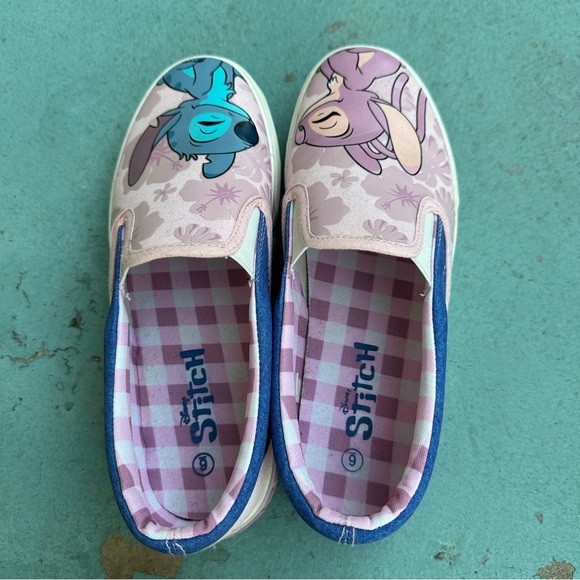 Disney Stitch & Angel Slip-On Shoes Ground Up Pink Canvas Sneakers Women’s 6 - Picture 2 of 8